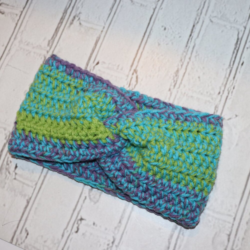 💜💚💙 Chunky Crochet Colorblock Headband – Handmade · One Size